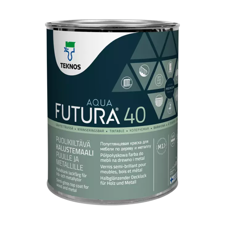 Teknos Kalustemaali Futura Aqua 40 Puolikiiltävä C-Pohja 0,9L - Kalustemaalit - 0019976 - 1