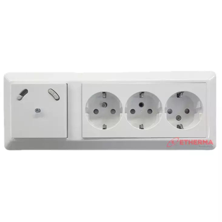 Etherma Vikavirtasuojattu kulmapistorasia 3-os IP20 - Pinta-asennus rasiat ja kytkimet - 0014046 - 1
