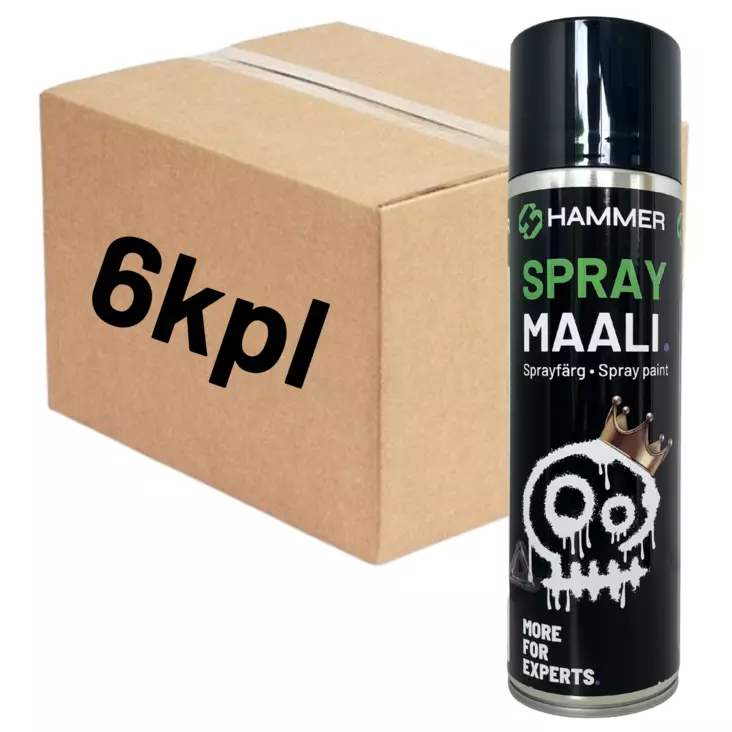 HS Hammer Spraymaali musta puolikiiltävä 500ml LAATIKKO (6kpl) - Spraymaalit - 0019746 - 1