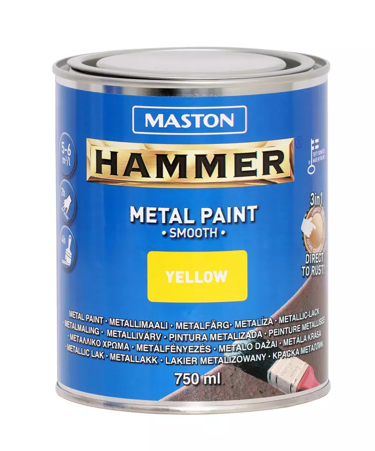 Maston maali Hammer Sileä keltainen 750ml - Metalli- ja ruosteenestomaalit - 0000276 - 1