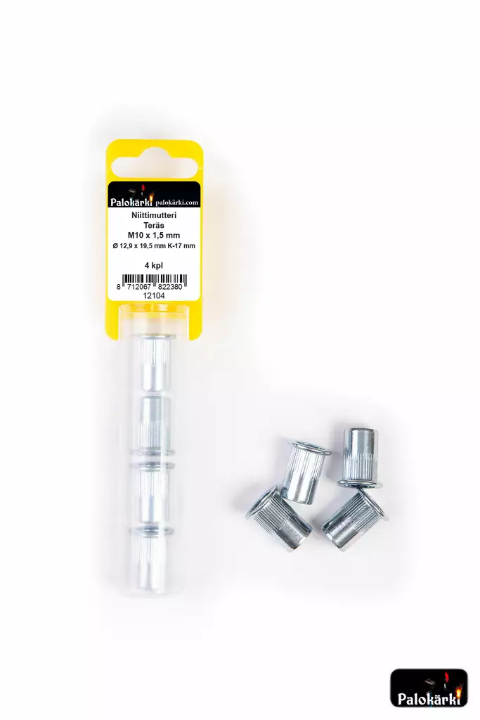 Palokärki Niittimutteri Teräs M10x1,5mm Ø 12,9x19,5mm K-17mm 4kpl - Vetoniitit ja niittimutterit - 0022186 - 1