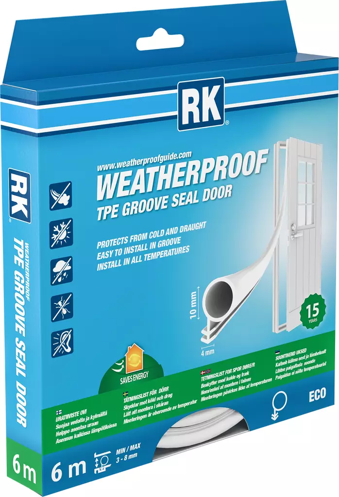 RK Uratiiviste Ovi Valkoinen 10mm x 6m - Ikkuna- ja ovitiivisteet - 0008816 - 1