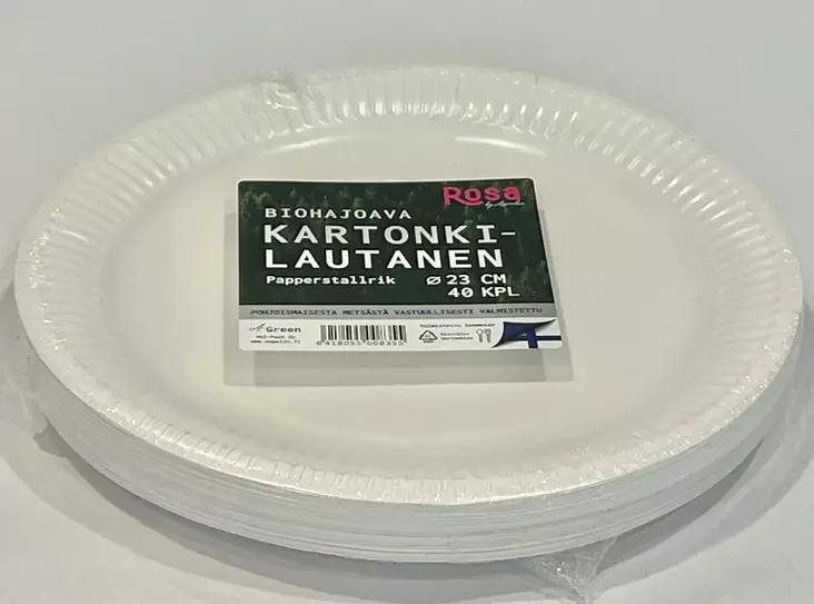 Rosa Matalalautanen 23cm, valkoinen 40kpl, Biohajoava lakkapinta - Kertakäyttöastiat - 0012336 - 1