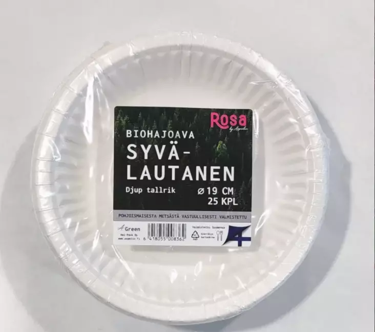 Rosa Syvälautanen 19cm, valkoinen 25 kpl, Biohajoava - Kertakäyttöastiat - 0017696 - 1