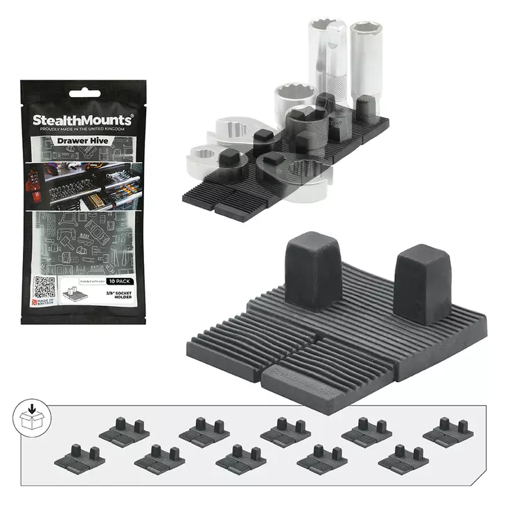 Stealth Mounts Drawer Hive, hylsypidike 3/8" 10kpl - Työkalujen säilytystelineet - 0020826 - 1