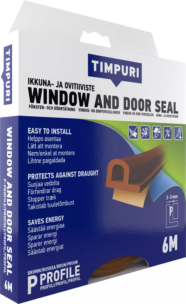 Timpuri Ikkuna-ja ovitiiviste P 6m ruskea - Ikkuna- ja ovitiivisteet - 0008796 - 1
