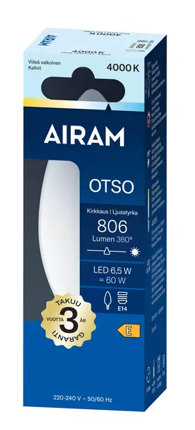 Airam Led-kynttilälamppu Otso E14, 806lm, 4000K - Led-polttimot - 0020947 - 2