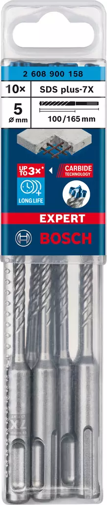 Bosch EXPERT SDS-plus 7X kiviporanterä, 5x165mm, 10kpl - SDS-kiviporanterät - 0019117 - 1