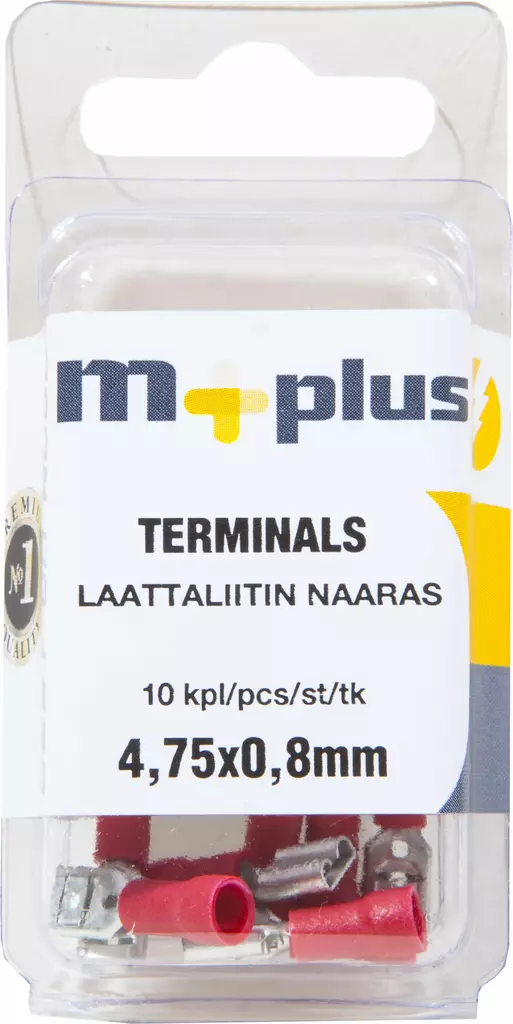 M+ laattaliitin 4,75x0,8mm naaras punainen 10kpl - Johdot ja asennustarvikkeet - 0008267 - 1