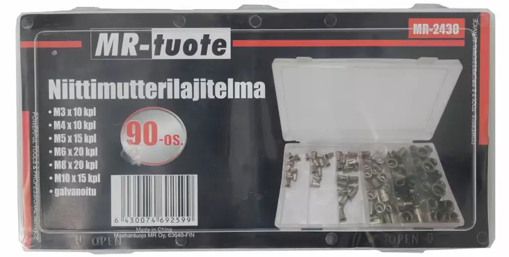 Niittimutterilajitelma 90-os. M3-M10 - Vetoniitit ja niittimutterit - 0006497 - 1