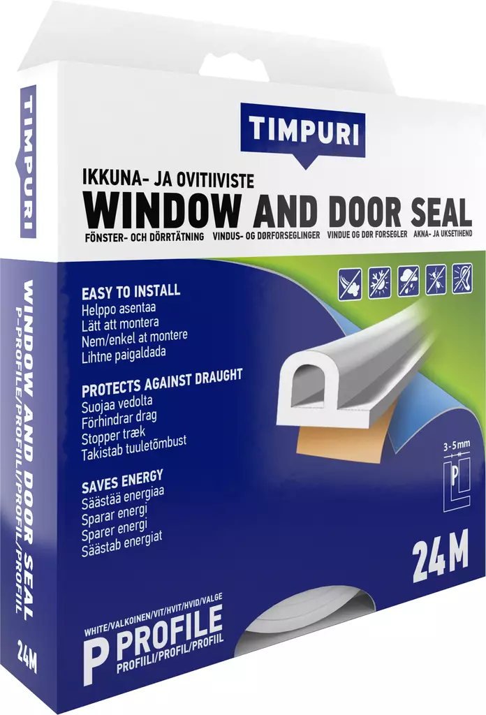 Timpuri Ikkuna-ja ovitiiviste P 24m valkoinen - Ikkuna- ja ovitiivisteet - 0008797 - 1