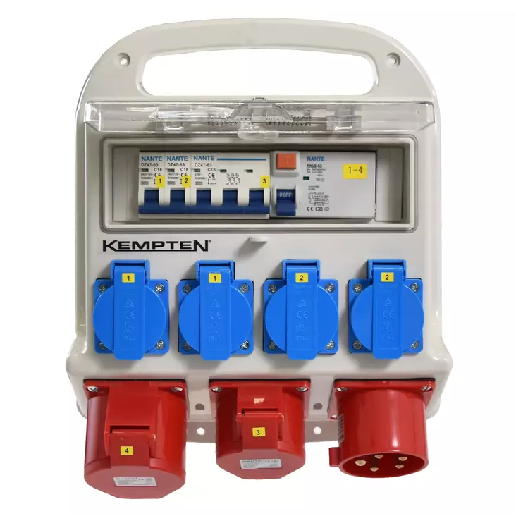 Työmaa-alakeskus 32A+16A+4schuko, vikavirtasuojalla ja sulakkeilla - Työmaakeskukset - 0020667 - 1