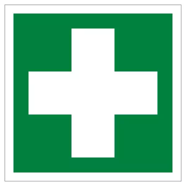 Varoitusmerkki Ensiaputarvikkeet 25x25cm jälkivalaiseva - Ohjekyltit - 0019377 - 1