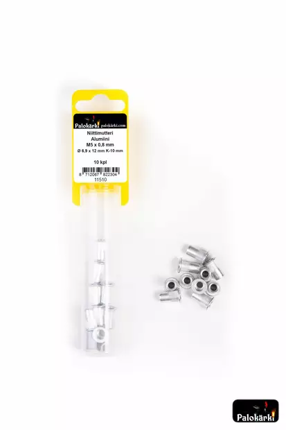 Palokärki Niittimutteri Alumiini M5x0,8mm Ø 6,9x12mm K-10mm 10kpl - Vetoniitit ja niittimutterit - 0022178 - 1