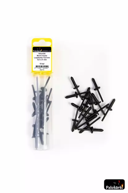 Palokärki Vetoniitti Muovi musta Laajakanta 12,5mm 4,8x21mm 15kpl - Vetoniitit ja niittimutterit - 0022198 - 1