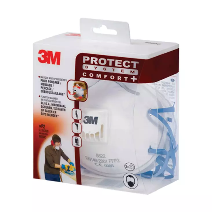 3M 8822 C FFP2 hengityssuojain venttiilillä, 3kpl - Hengityssuojaimet - 0002668 - 1