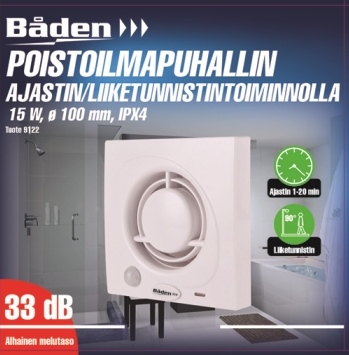 Båden poistoilmapuhallin h:100mm 15w liiketunnistin - Kanava-ja poistoilmapuhaltimet - 0009358 - 1