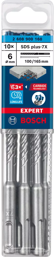 Bosch EXPERT SDS-plus 7X kiviporanterä, 6x165mm, 10kpl - SDS-kiviporanterät - 0019118 - 1