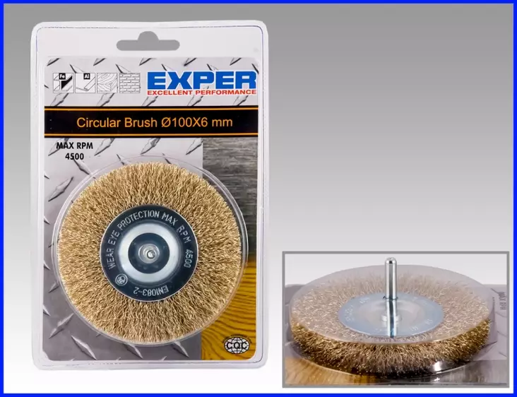 Exper Teräskaraharja 63x6mm messingöity - Koneteräsharjat - 0003708 - 1