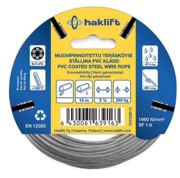 Haklift muovipinnoitettu teräsvaijeri 3/5mm 15m - Vaijerit ja vaijeritarvikkeet - 0003318 - 1