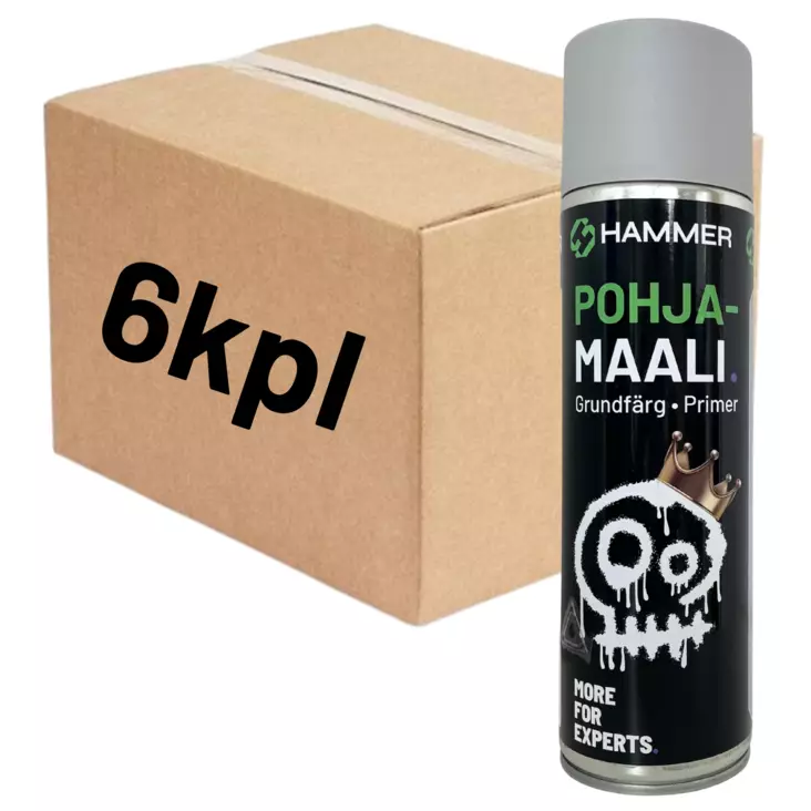 HS Hammer Spraymaali harmaa pohjamaali 500ml LAATIKKO (6kpl) - Spraymaalit - 0019758 - 1