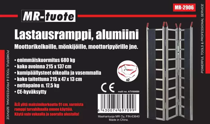 Lastausramppi 215x137cm, 680kg, alumiini - Apupukit ja ajorampit - 0021368 - 1