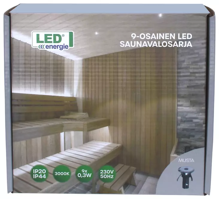 Led Energie LED saunavalosarja 9-osainen, musta (teflon) - Kylpyhuone- ja saunavalaisimet - 0004168 - 1