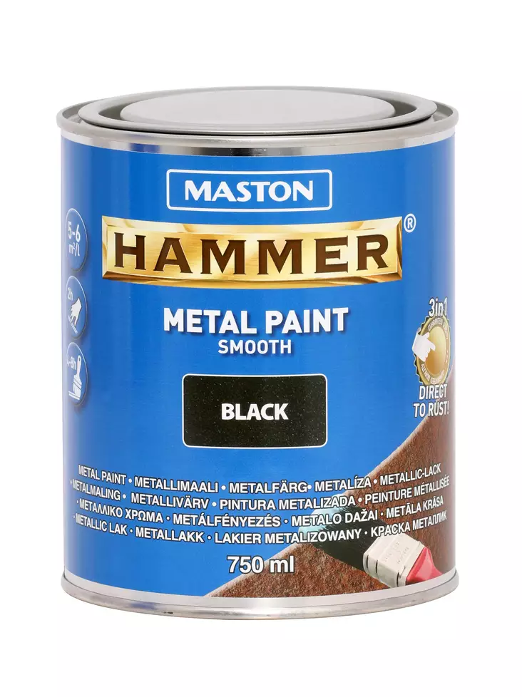 Maston maali Hammer Sileä musta 750ml - Metalli- ja ruosteenestomaalit - 0000268 - 1