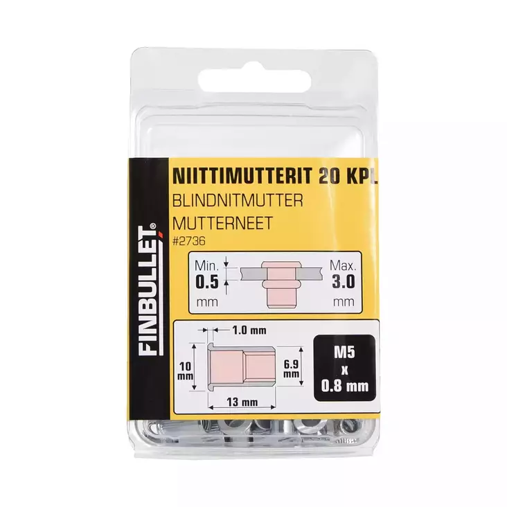 Niittimutteri M5 x 13mm 20kpl - Vetoniitit ja niittimutterit - 0020368 - 1