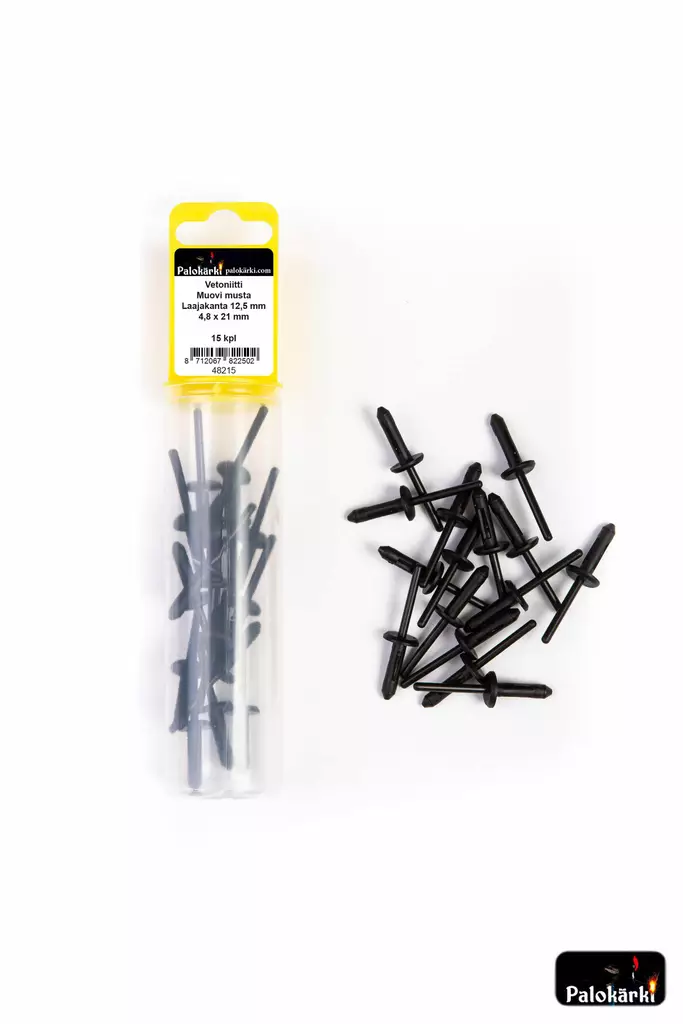 Palokärki Vetoniitti Muovi musta Laajakanta 12,5mm 4,8x21mm 15kpl - Vetoniitit ja niittimutterit - 0022198 - 1