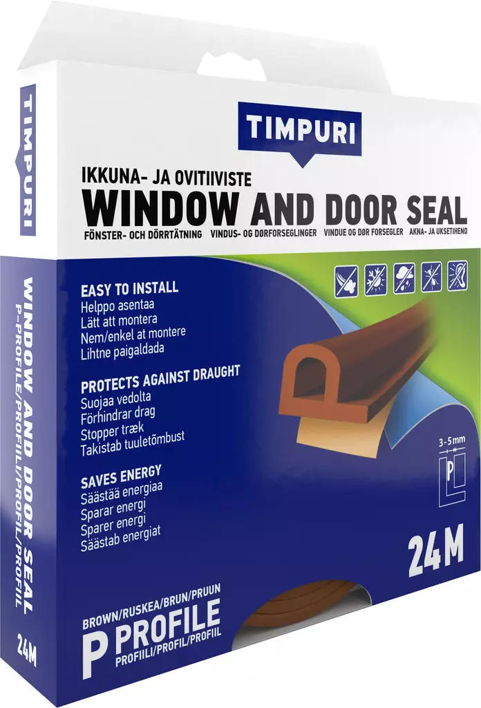 Timpuri Ikkuna-ja ovitiiviste P 24m ruskea - Ikkuna- ja ovitiivisteet - 0008798 - 1