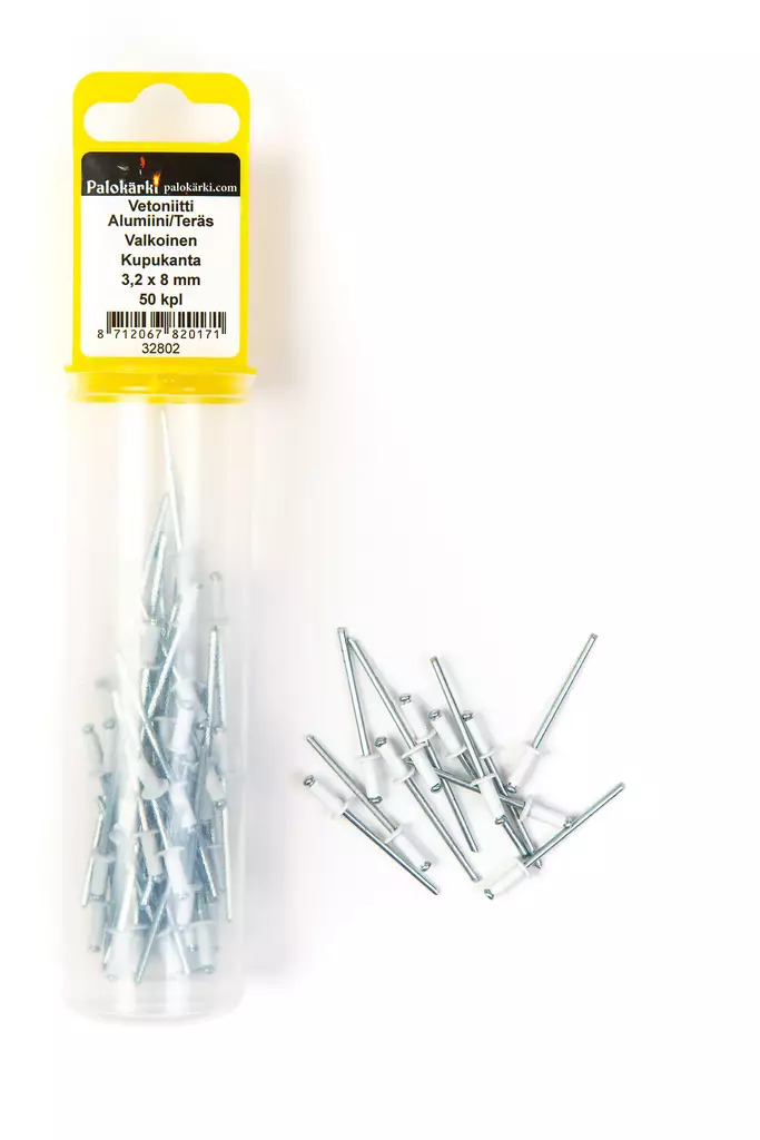 Vetoniitti, kupukanta 3,2x8mm AL/A2 valk. 50kpl - Vetoniitit ja niittimutterit - 0001708 - 2