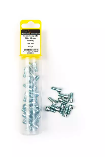Kuusiokolopultti M6 x12 mm sinkitty/30 kpl - Kuusiokolopultit - 0001629 - 2