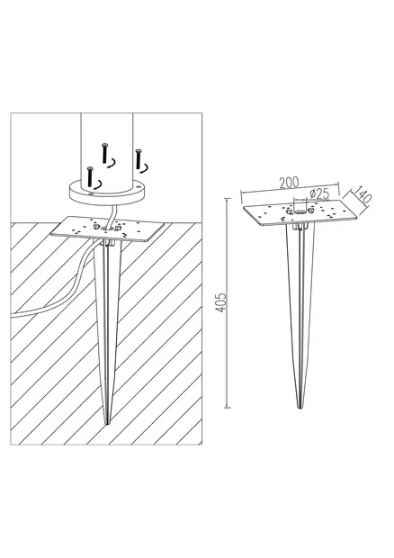 Led Energie Maajalka/-piikki 200x140x405mm, sinkitty teräs - Ulkovalaisimet - 0004229 - 2