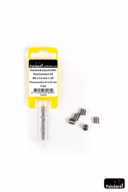 Palokärki Kierteenkorjausholkki ruostumaton A2 M5x0,8mmx2D Porasuositus Ø 5.20mm 5kpl - Kierteiden korjaus - 0022169 - 1