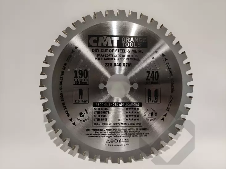 CMT Pyörösahanterä 190x40Tx30mm Metalliterä - Erikoisterät metallille - 0000049 - 1