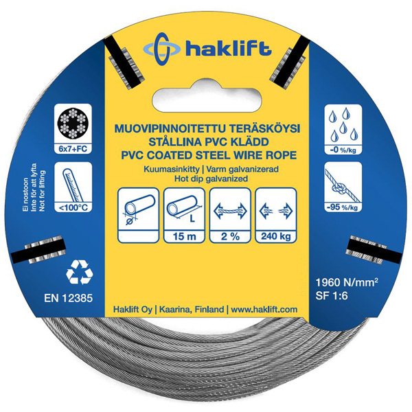 Haklift muovipinnoitettu teräsvaijeri 4/6mm 15m - Vaijerit ja vaijeritarvikkeet - 0003319 - 1