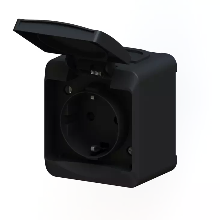 Harju Hiili pintapistorasia 1-os IP44 musta - Pinta-asennus rasiat ja kytkimet - 0009899 - 1