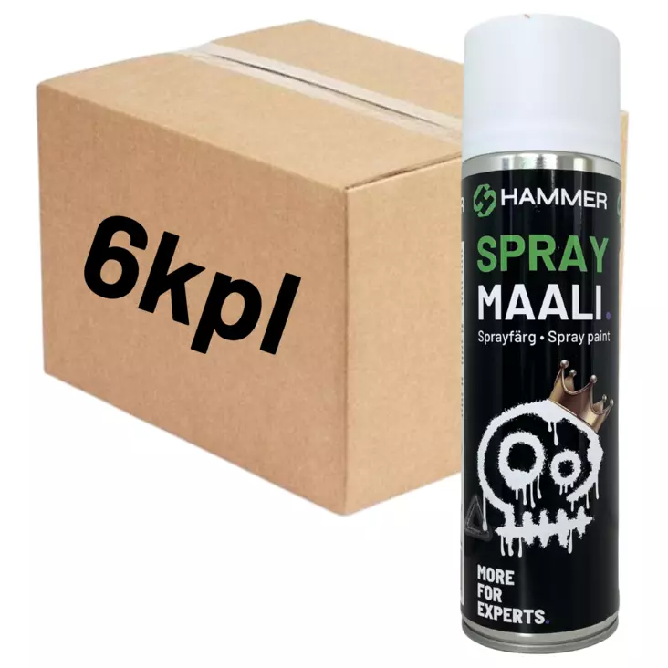 HS Hammer Spraymaali valkoinen matta 500ml LAATIKKO (6kpl) - Spraymaalit - 0019749 - 1