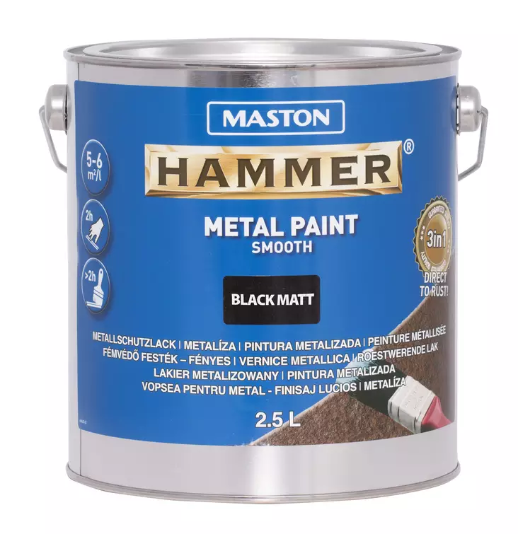 Maston maali Hammer Sileä Matta musta 2.5l - Metalli- ja ruosteenestomaalit - 0000279 - 1