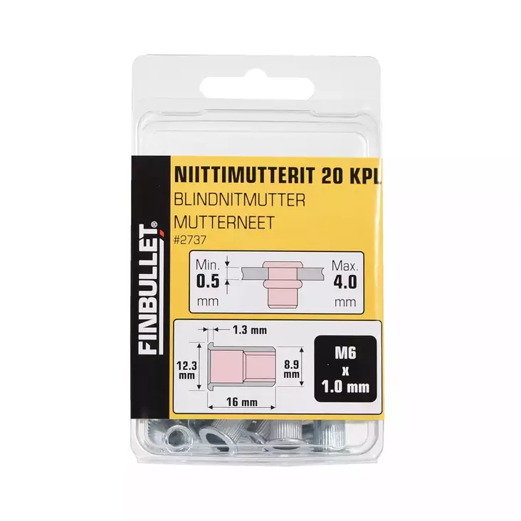 Niittimutteri M6 x 16mm 20kpl - Vetoniitit ja niittimutterit - 0020369 - 1