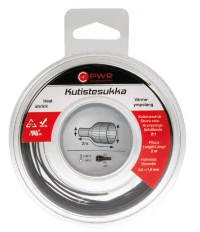 PWR Kutistesukka musta 3,2-1,6mm 2m - Kutistesukat - 0012529 - 1