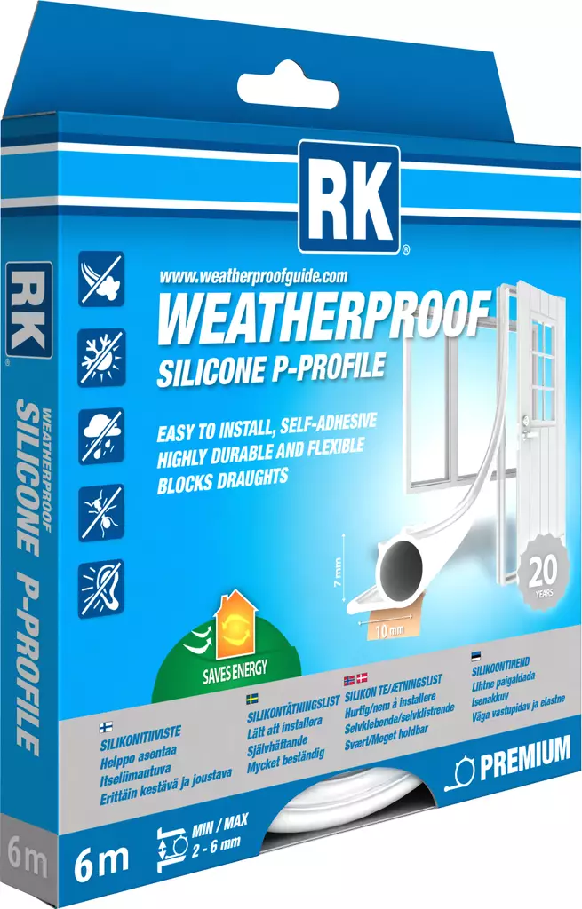 RK Silikonitiiviste P 7mm valkoinen 6m - Ikkuna- ja ovitiivisteet - 0008819 - 1