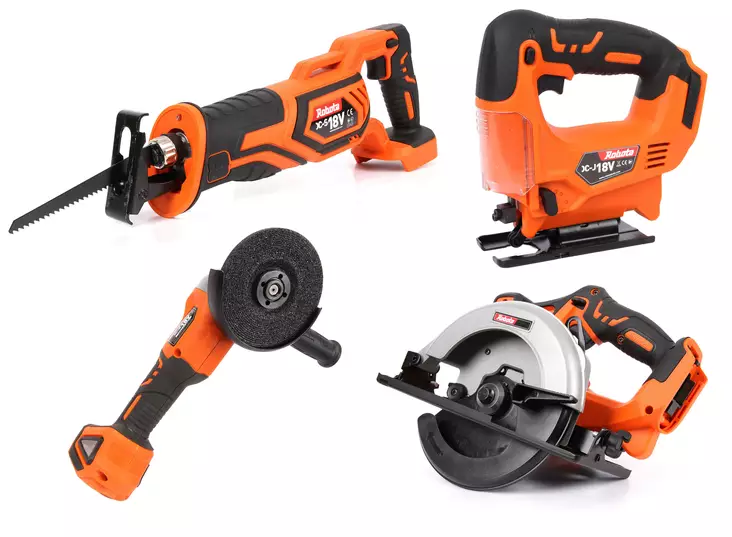 Robota Akkukonesarja runkopaketti (pistosaha, käsisirkkeli, puukkosaha ja kulmahiomakone) - Akkukonepaketit - 0014889 - 1